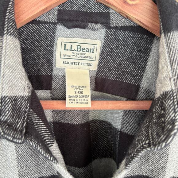 LL Bean Mens Buffalo Plaid Button Up Shirt S Gray Black L.L. Bean Flannel Camp - Picture 4 of 4
